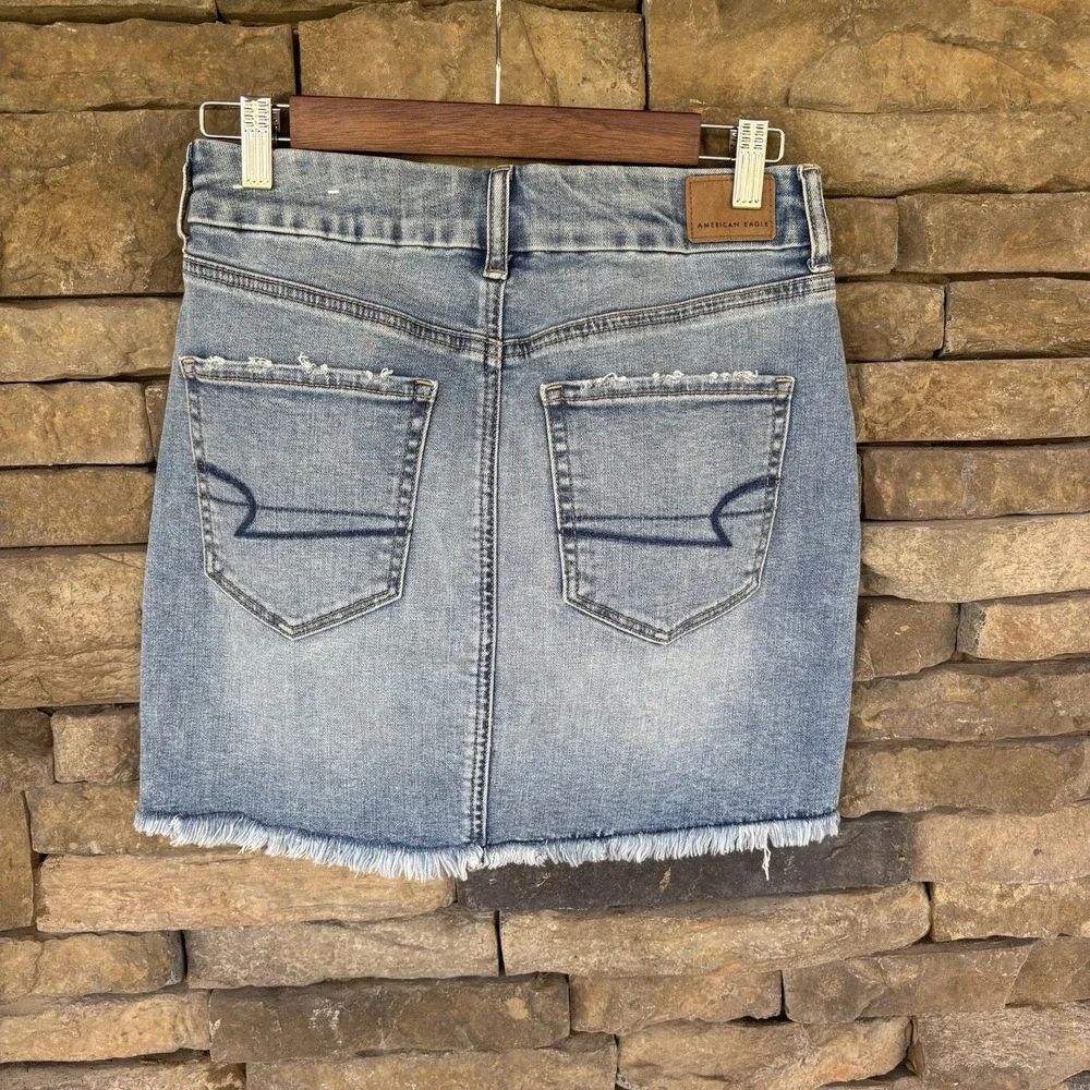 American Eagle Womens 4 Curvy Hi-Rise Mini Super Stretch Blue Jean Skirt Y2K - Picture 3 of 9